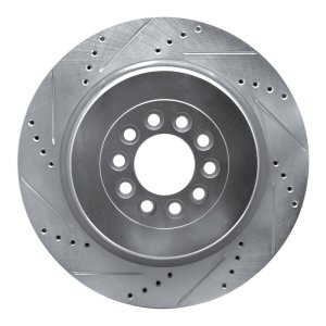 Jaguar XJR Brake Rotor (1) - Front Left - R1 Concepts - Drilled & Slotted - Silver - `03-`05